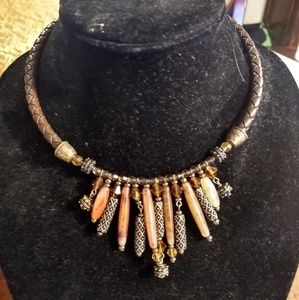 Tribal Earthy Boho Beaded Choker Cuff Necklace